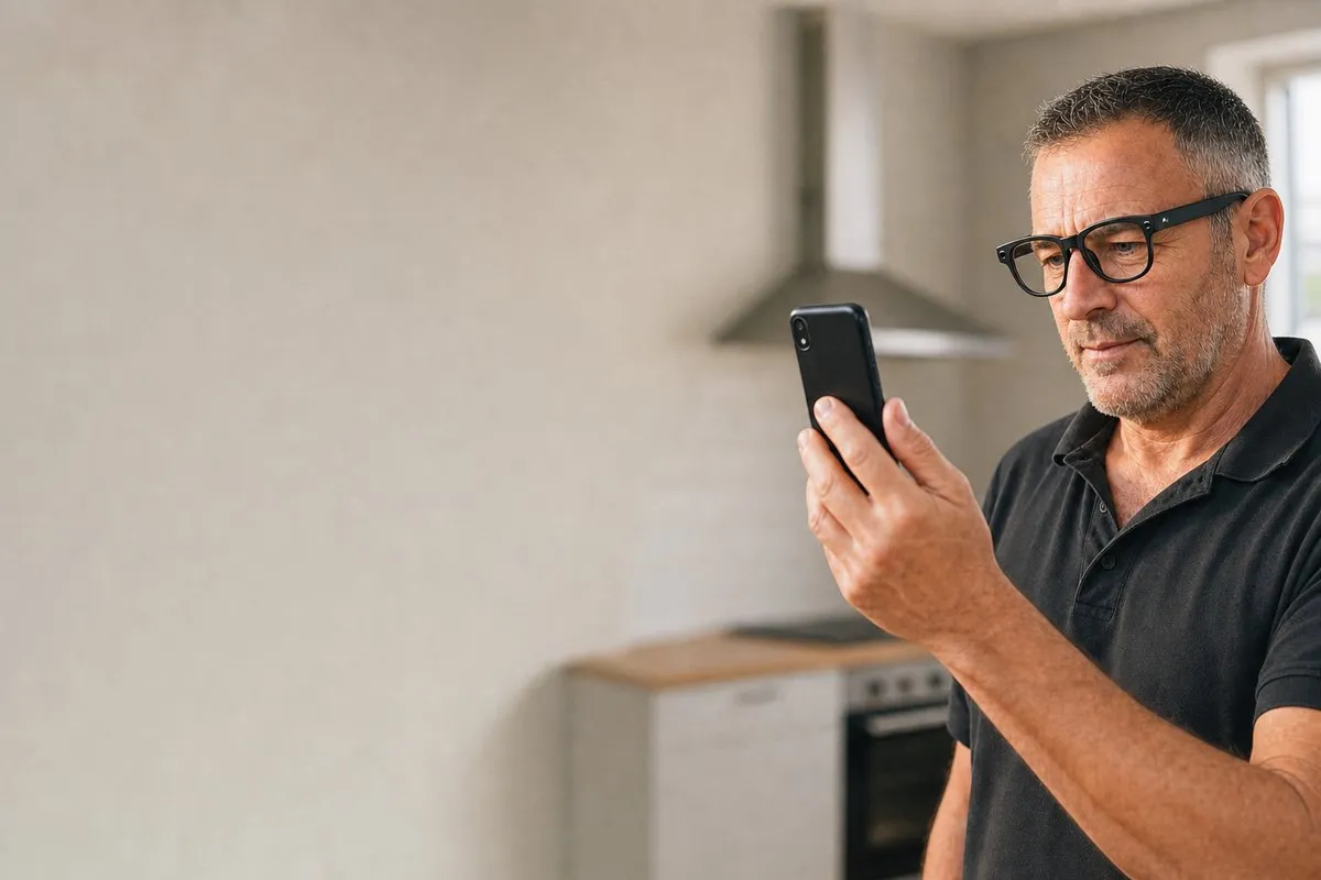 The same owner looks at his phone, choosing a day