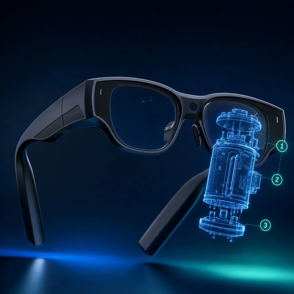 Inmo Air 3 glasses with an exploded view of a part appearing in front of the lens