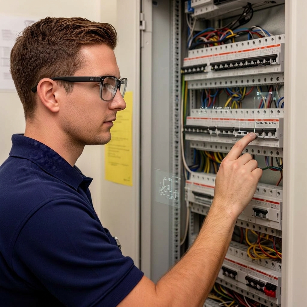 Construction worker wearing AR smart glasses for training