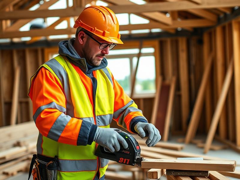 Carpenter working on construction site framing