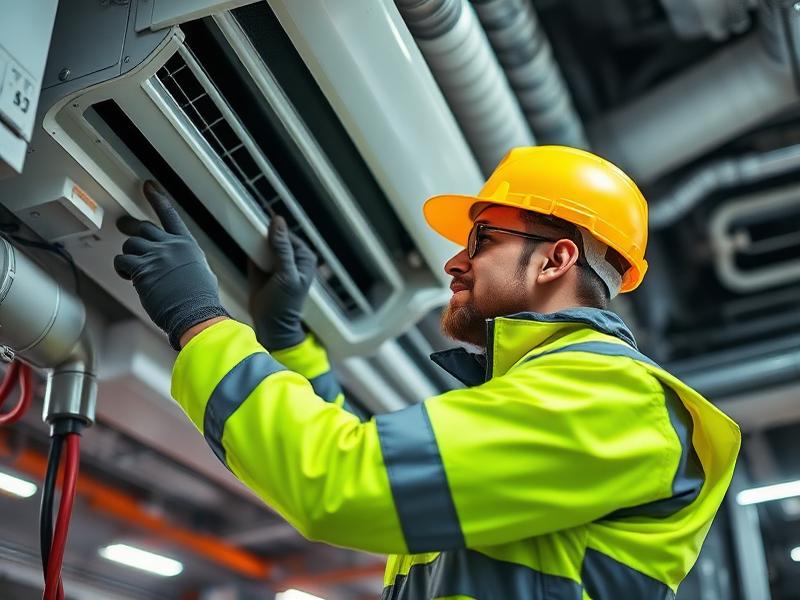 HVAC engineer working on commercial air conditioning system